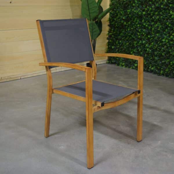 chaise d'extérieur aluminium textilène quick dry gris et imitation bois